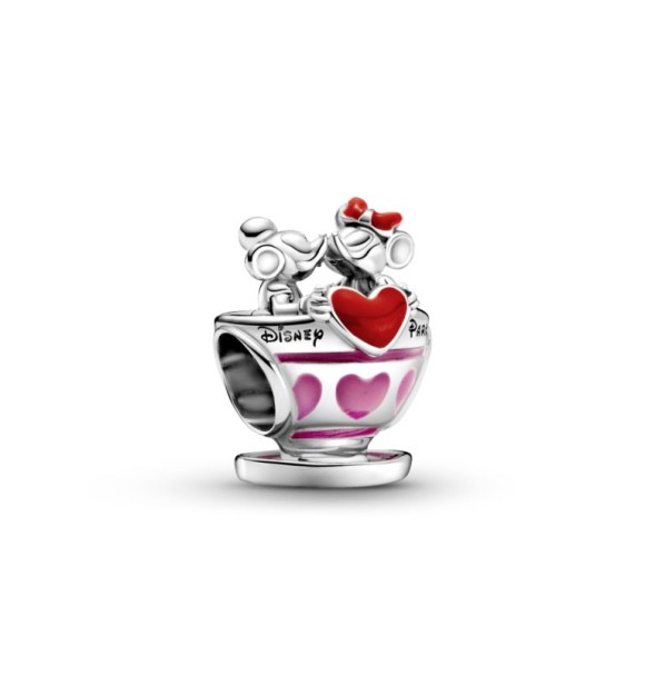 799265C01 Disney Mickey and Minnie in a cup charm with red and pink enamel