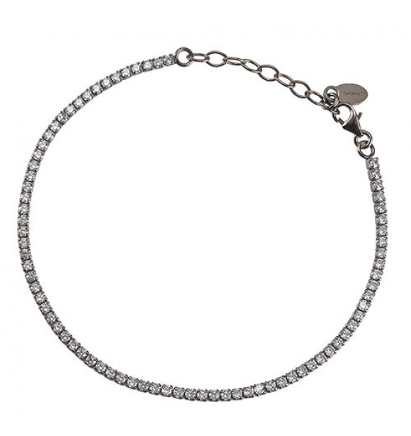 Pulsera riviere plata, platinado en negro con circonitas blancas. Longitud 16,
5 cm MAS 3 cm  ajustable . Cierre de gancho.