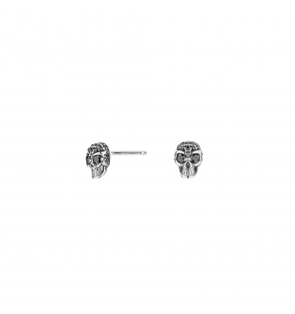 Pendientes de botón de plata con motivo de calavera y circonitas de color negro 7*5mm