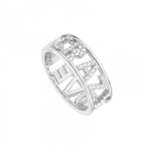 ANILLO PLATA GRUESO CZ TEXTO  CRAZY LOVE