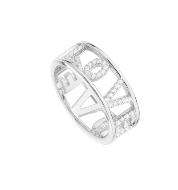 ANILLO PLATA GRUESO CZ TEXTO  LOVE LOVE