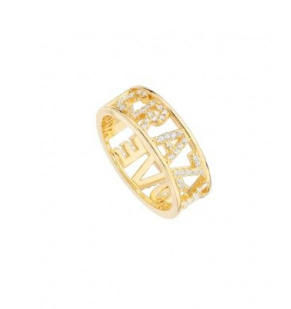 ANILLO PLATA AC ORO GRUESO CZ TEXTO  CRAZY LOVE