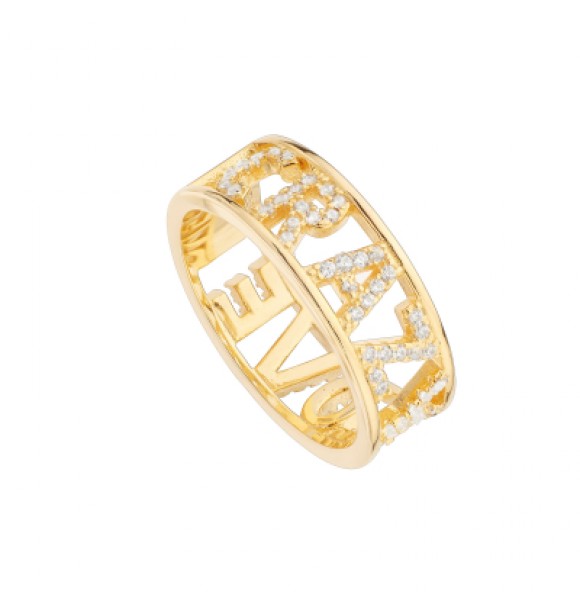 ANILLO PLATA AC ORO GRUESO CZ TEXTO  CRAZY LOVE