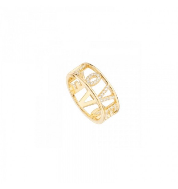 ANILLO PLATA AC ORO GRUESO CZ TEXTO  LOVE LOVE