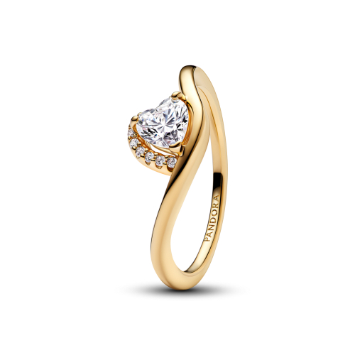 163660C01-48 Wave heart 14k gold-plated ring with clear cubic zirconia