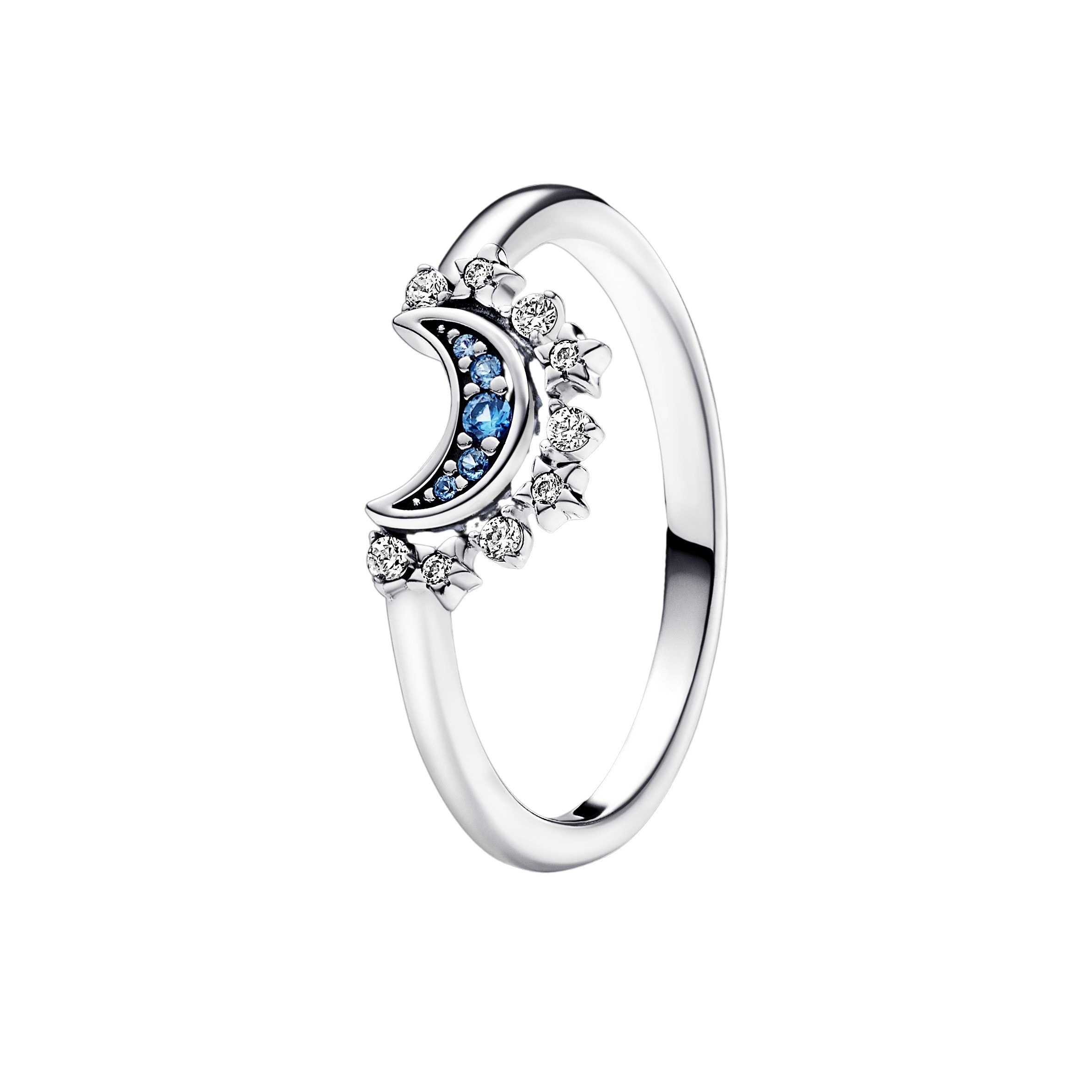 192675C01-48 Celestial moon sterling silver ring with night blue ...