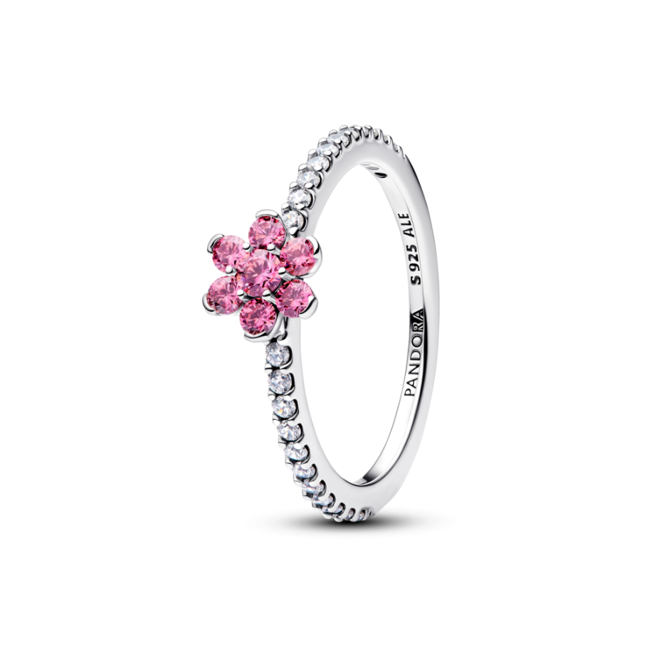 194499C02-60 Flower sterling silver ring with fancy pink and clear ...