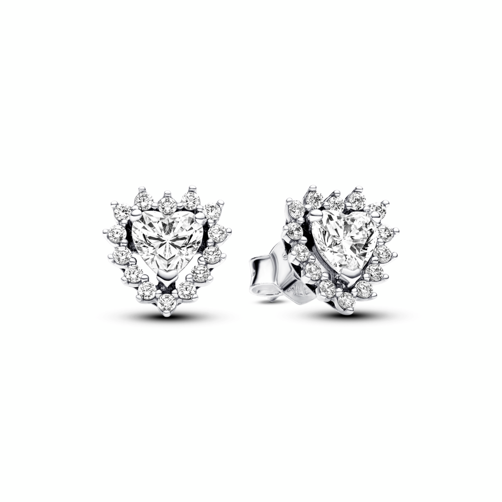293097C01 Heart sterling silver stud earrings with clear cubic zirconia
