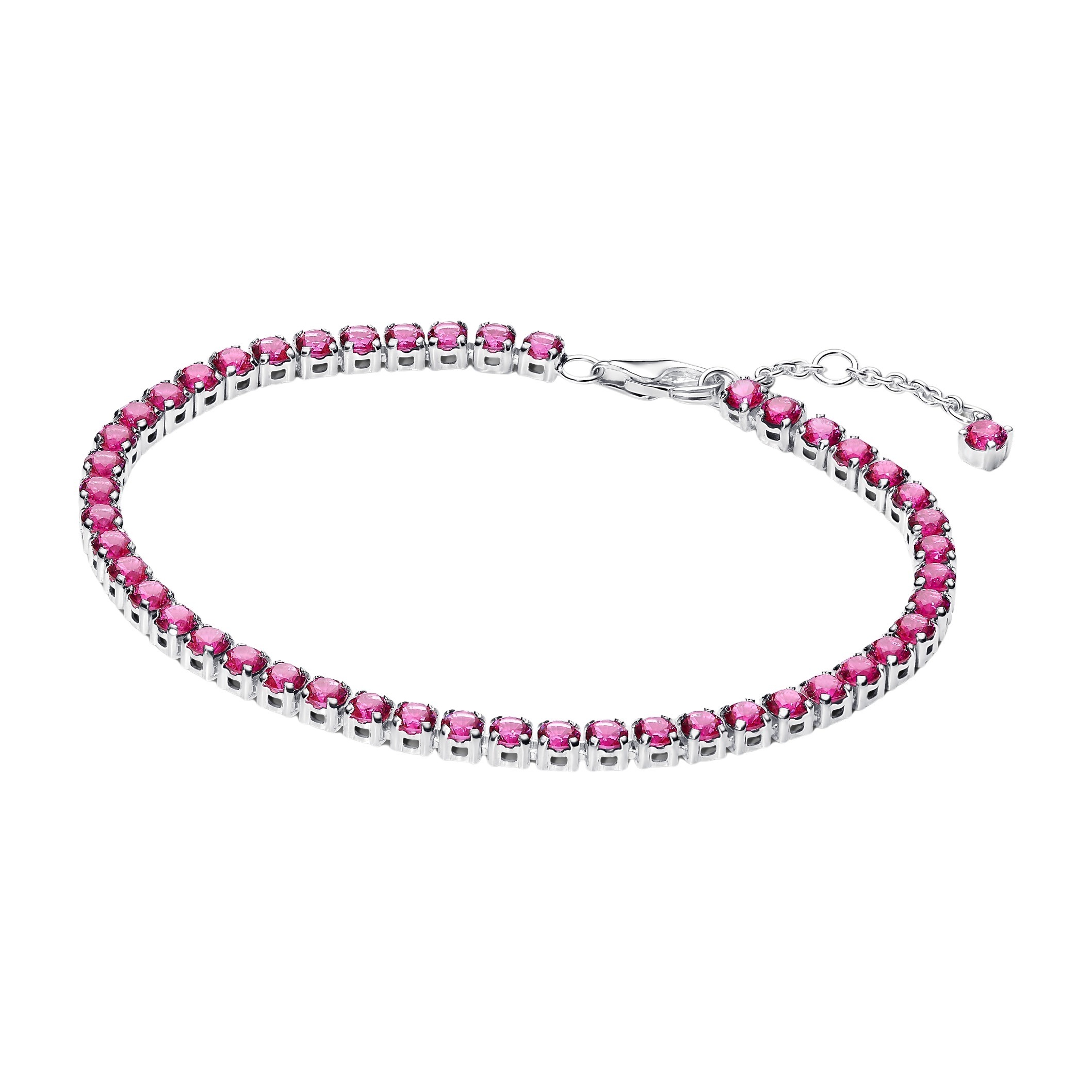 591469C04-16 Sterling silver tennis bracelet with dark phlox pink crystal