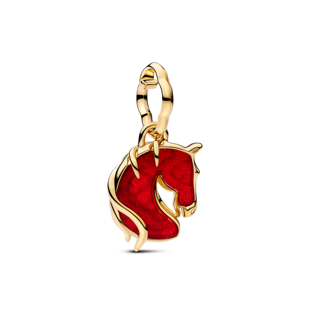 764431C01 Horse 14k gold-plated dangle with red Murano glass and gold foil