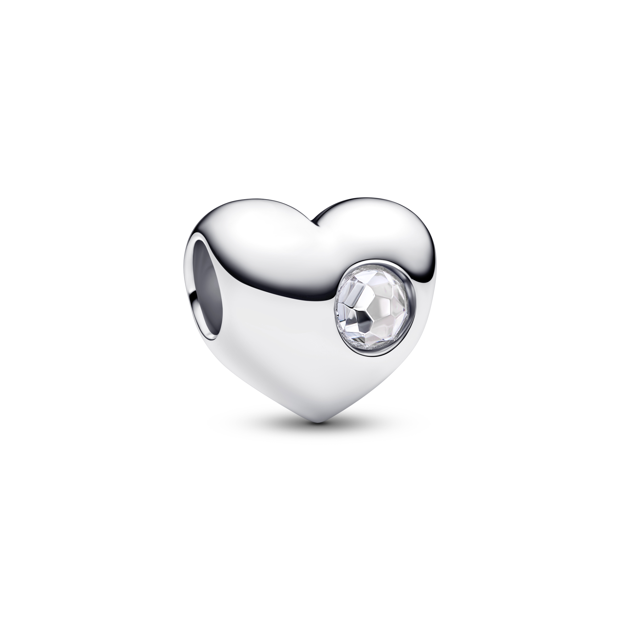 794161C04 Engravable heart sterling silver charm with clear cubic zirconia