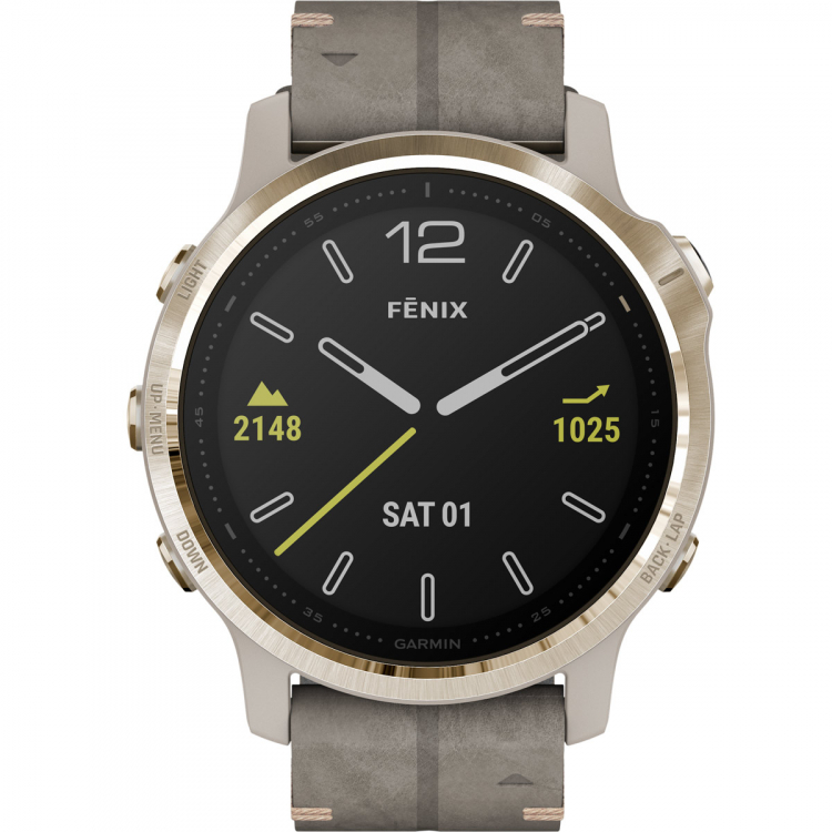 GARMIN 010-02159-40 Fenix 6S Zafiro plata gris piedra correa cuero gris  piedra EXCLUSIVO