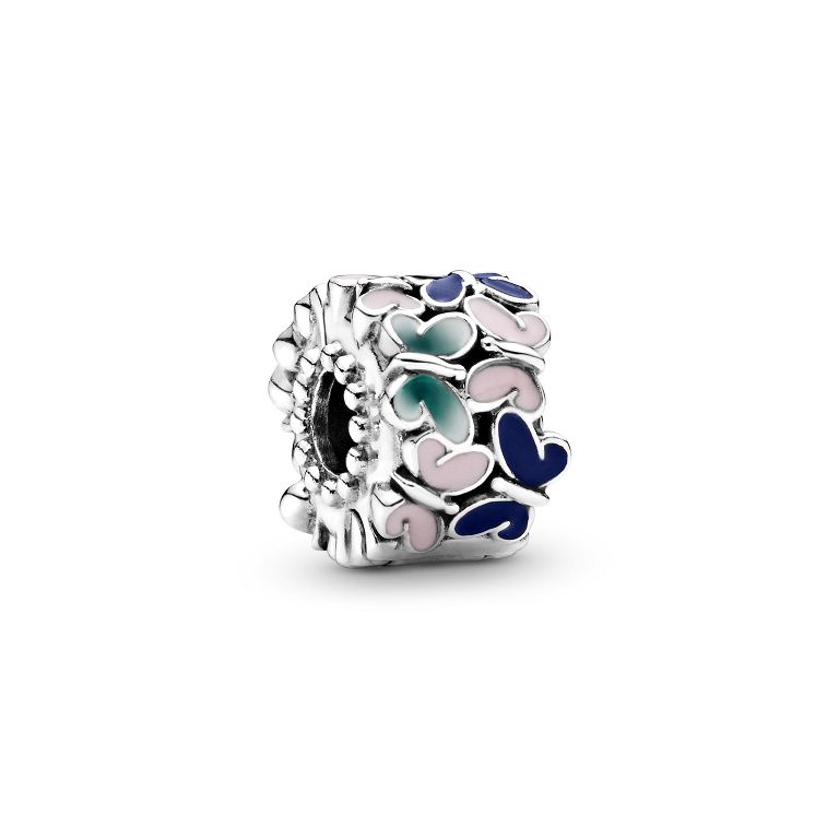 797863ENMX Butterfly silver clip with green, blue and pink enamel